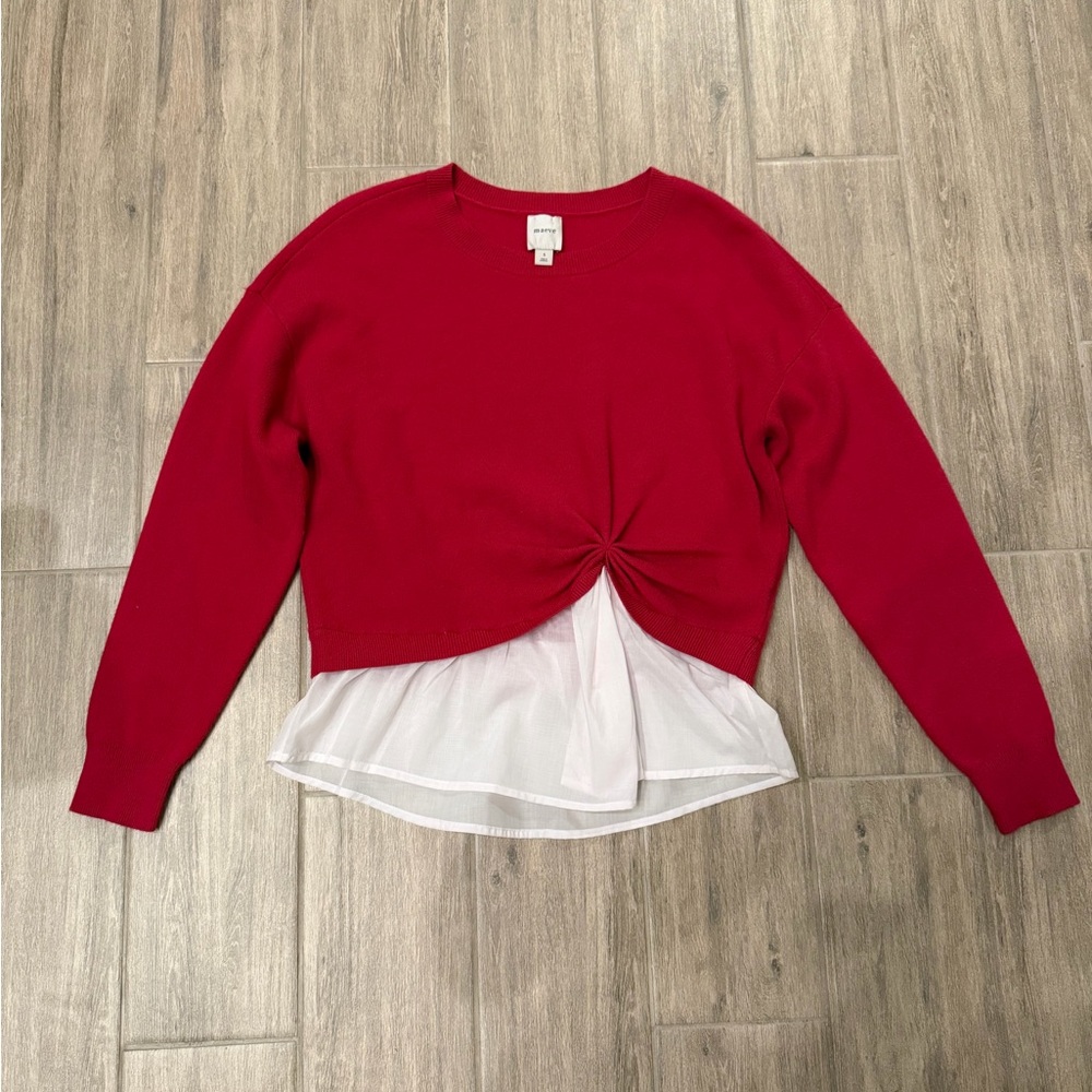 Maeve from Anthropologie Red Sweater with White Layered Hem